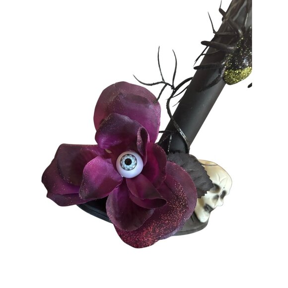 Vtg Upcycled Halloween Candle Window Light Electric flicker bulb Skull Spider Ro - Picture 2 of 9